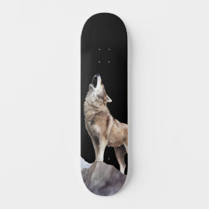 Grey Wolf Howling Wide Street Skateboard