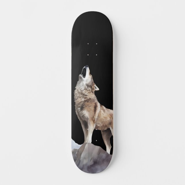 Grey Wolf Howling Wide Street Skateboard (Front)