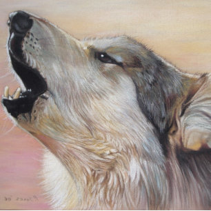 grey wolf howling wildlife painting realist art jigsaw puzzle