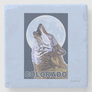 Grey Wolf HowlingColorado Stone Coaster
