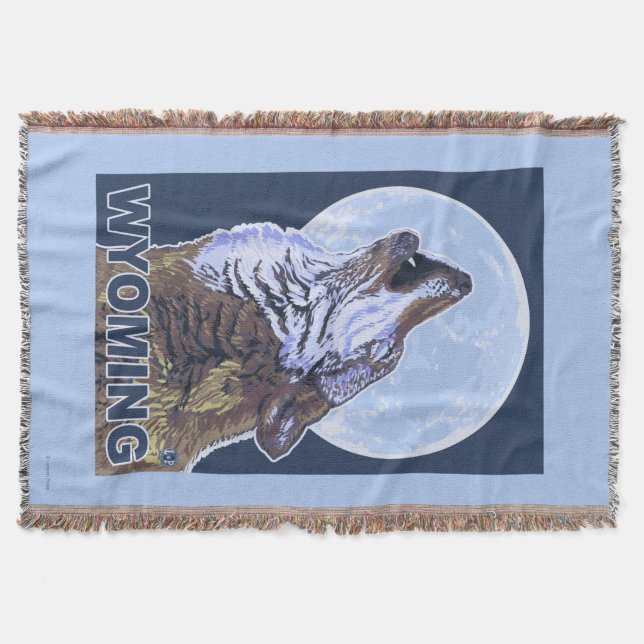 Grey Wolf HowlingWyoming Throw Blanket (Front)