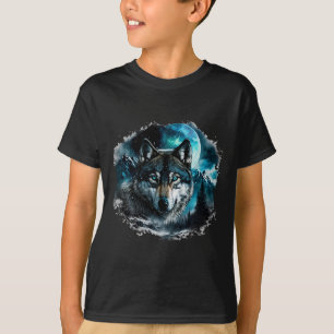 Grey Wolf Hunting Ground Icy Moon Forest Galaxy  T-Shirt