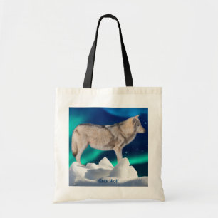 Grey Wolf, Ice, Aurora & Stars Tote Bag Collection
