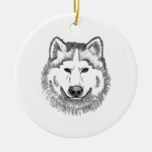 Grey Wolf Illustration Ceramic Ornament