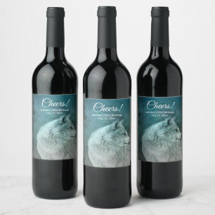 Grey Wolf in a Dark Forest Cheers Birthday Wine Label