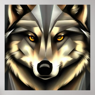 Grey Wolf In Geometric Art Style Poster