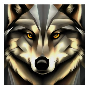 Grey Wolf In Geometric Art Style Poster