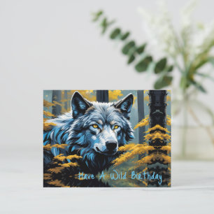 Grey Wolf in Golden Forest Postcard