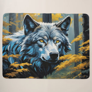 Grey Wolf in Golden Forest Sherpa Blanket