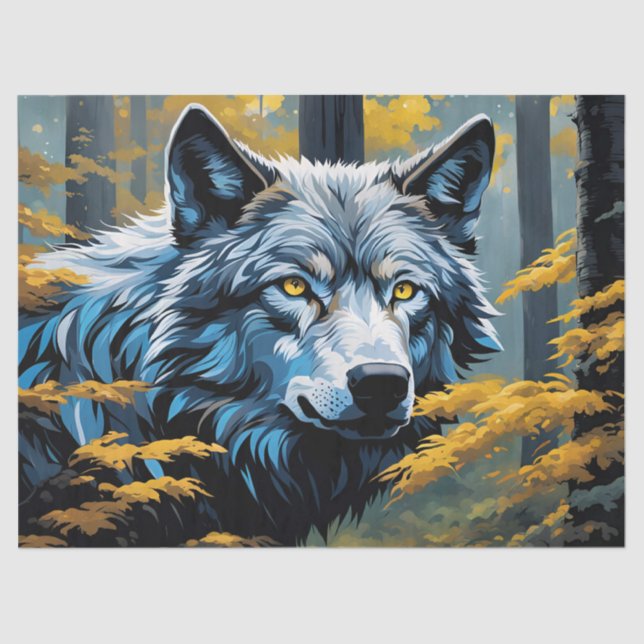Grey Wolf in Golden Forest Tissue Paper (Front)