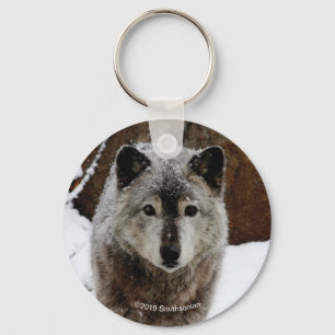Grey Wolf in Snow Keychain