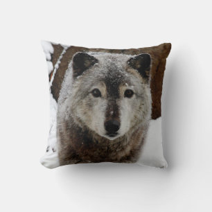 Grey Wolf in Snow Throw Pillow