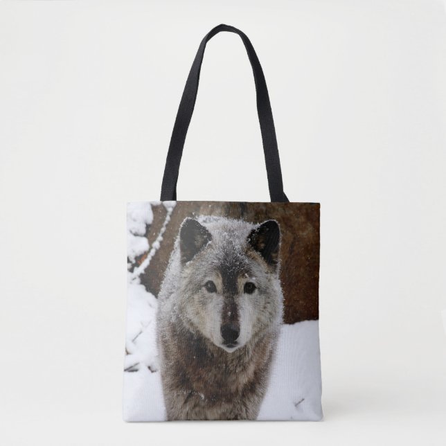 Grey Wolf in Snow Tote Bag (Front)