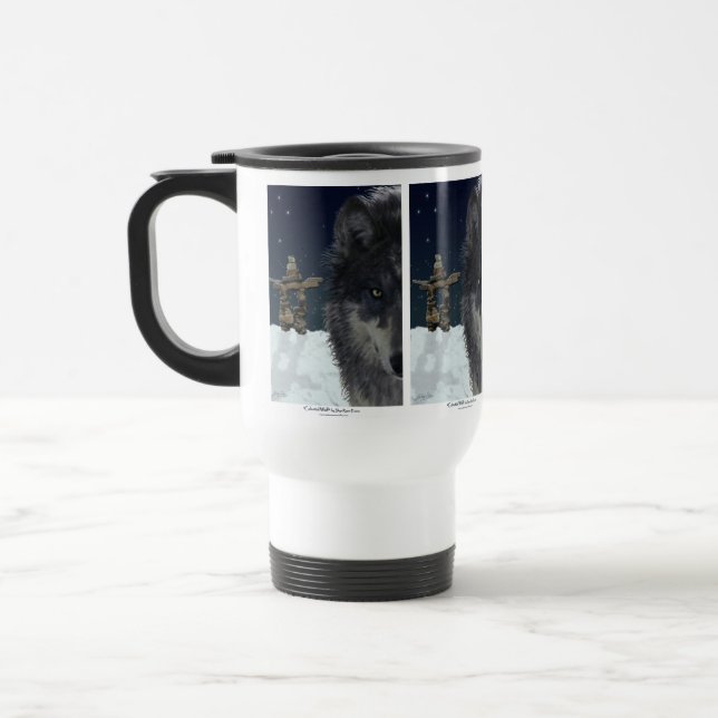 Grey Wolf & Inukshuk Drinking Mug (Left)