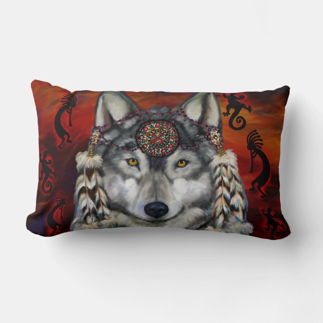 Grey Wolf Lumbar Pillow (Front)