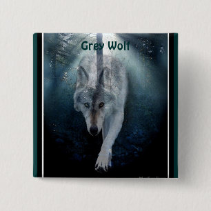 Grey Wolf & Misty Trees Wildlife-lover 2 Inch Square Button