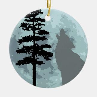 Grey Wolf Moon Ceramic Ornament