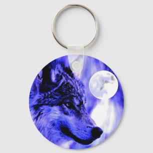 Grey Wolf & Moon Keychain