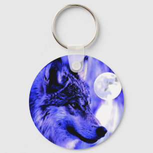 Grey Wolf & Moon Keychain