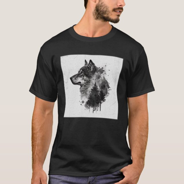 Grey Wolf Paint Splatter Warrior Wild Animal Uniqu T-Shirt (Front)