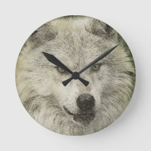Grey Wolf Pencil Sketch Wildlife Art Gift Round Clock