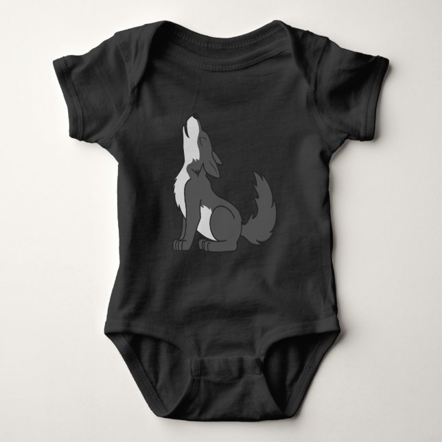 Grey Wolf Pup Howling Baby Bodysuit (Front)