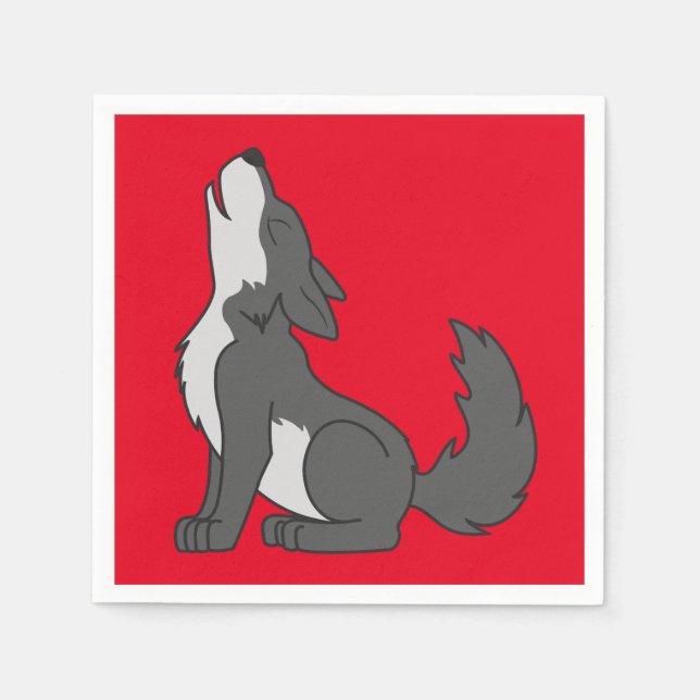Grey Wolf Pup Howling Napkin (Front)