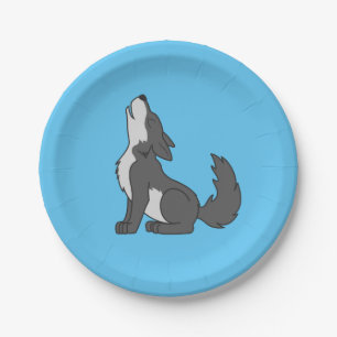 Grey Wolf Pup Howling Paper Plate