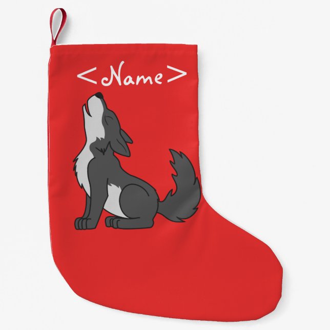 Grey Wolf Pup Howling Small Christmas Stocking (Front)