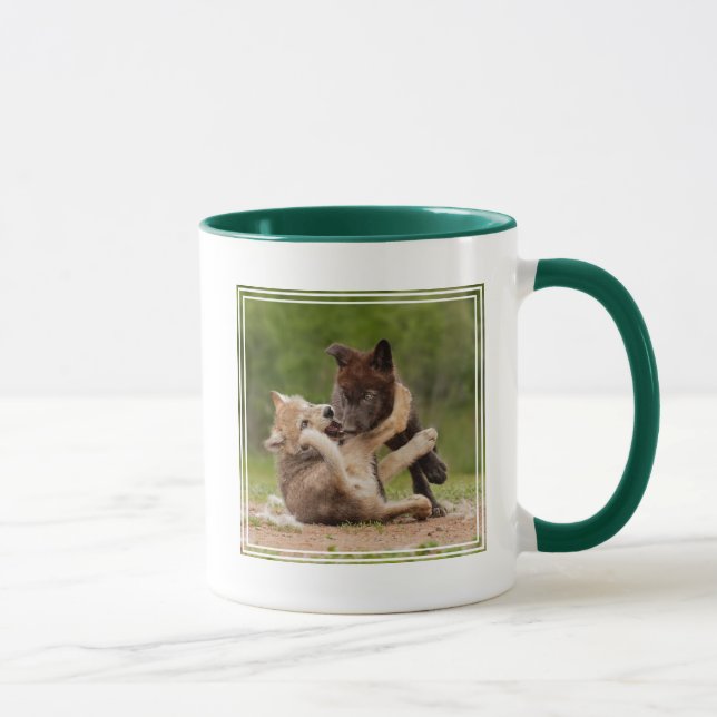 Grey Wolf Pups Wrestling Mug (Right)