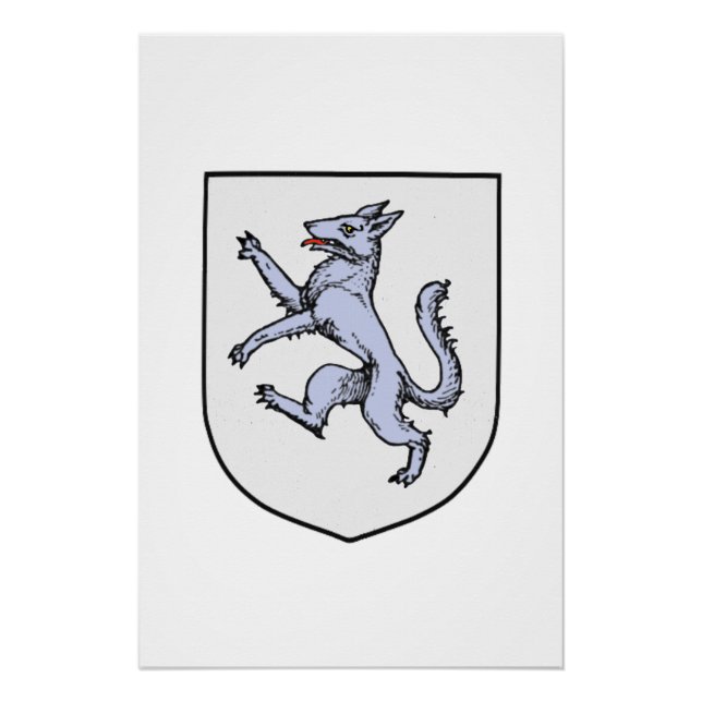 Grey Wolf Rampant on a White Shield Poster (Front)