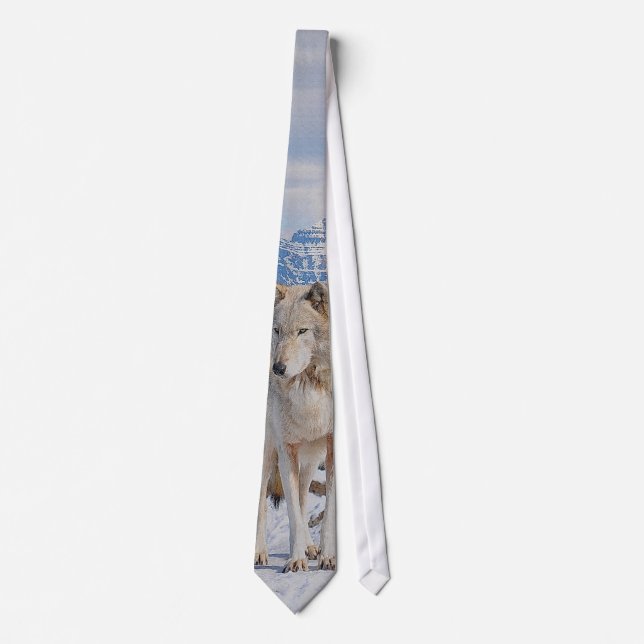 Grey Wolf & Rocky Mountains Wildlife Tie (Front)