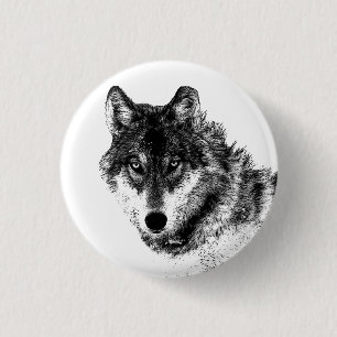 Grey Wolf Sketch Artwork 1 Inch Round Button