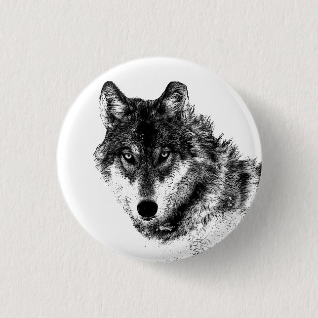 Grey Wolf Sketch Artwork 1 Inch Round Button (Front)