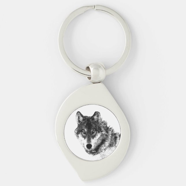 Grey Wolf Sketch Artwork Keychain (Front)
