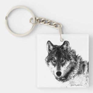 Grey Wolf Sketch Artwork Keychain