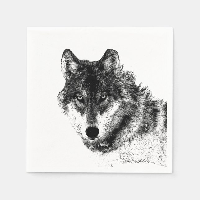 Grey Wolf Sketch Artwork Napkin (Front)