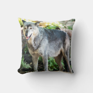 Grey Wolf Standing Alone Throw Pillow
