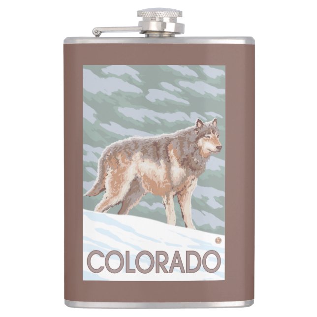 Grey Wolf StandingColorado Hip Flask (Front)