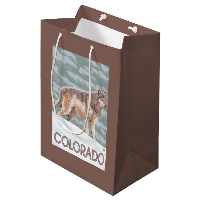 Grey Wolf StandingColorado Medium Gift Bag (Front Angled)