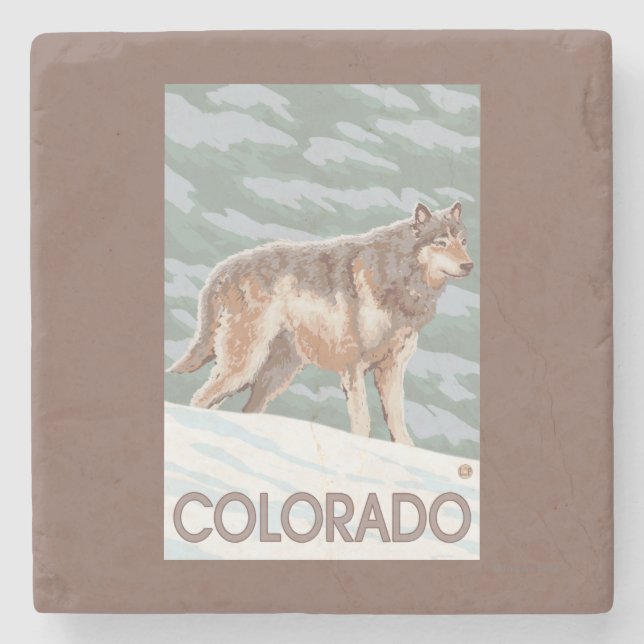 Grey Wolf StandingColorado Stone Coaster (Front)