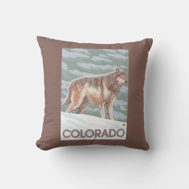 Grey Wolf StandingColorado Throw Pillow (Front)