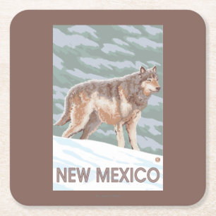 Grey Wolf StandingNew Mexico Square Paper Coaster