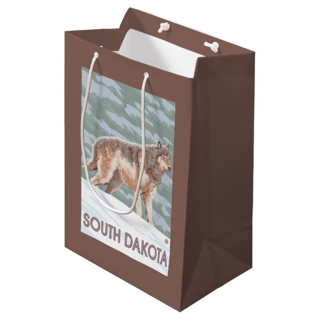 Grey Wolf StandingSouth Dakota Medium Gift Bag (Front Angled)