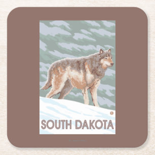 Grey Wolf StandingSouth Dakota Square Paper Coaster