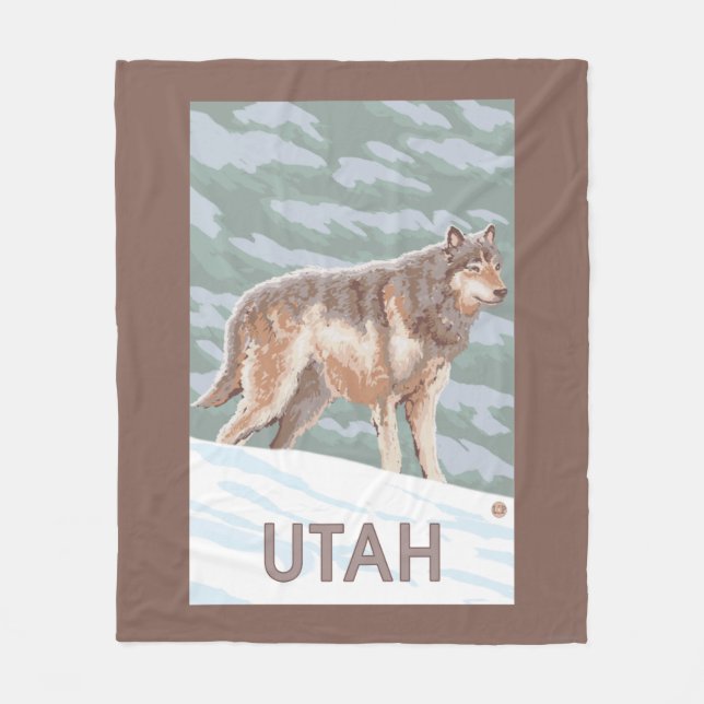 Grey Wolf StandingUtah Fleece Blanket (Front)