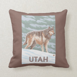 Grey Wolf StandingUtah Throw Pillow