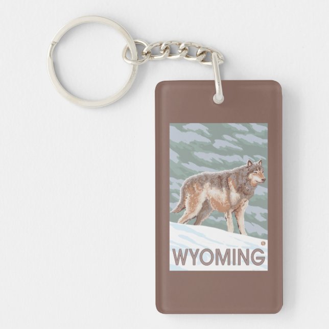Grey Wolf StandingWyoming Keychain (Front)