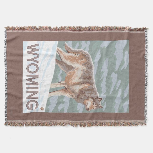 Grey Wolf StandingWyoming Throw Blanket (Front)