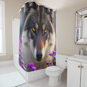 Grey wolf Stare - pink and purple flowers